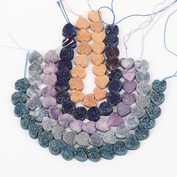 

other 17pcs/strand.12mm middle drilled titanium heart-shape natural drusy druzy geode spacer beads bracelet craft making xfx-162amfj