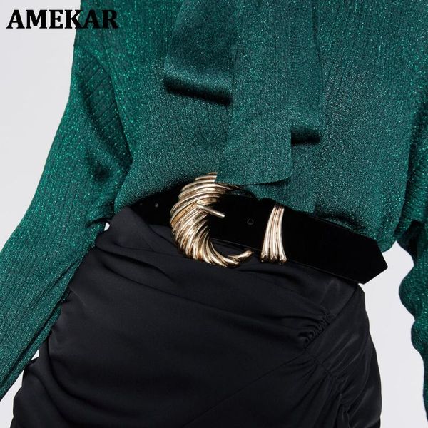 

belts women vintage belt fashion metal buckle for 2021 retro alloy velvet waistband female pu dress european, Black;brown
