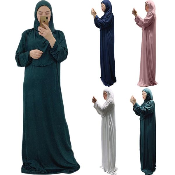 

ethnic clothing one piece hooded muslim women overhead dress prayer garment long khimar abaya full cover islamic burka niqab eid worship ser, Red