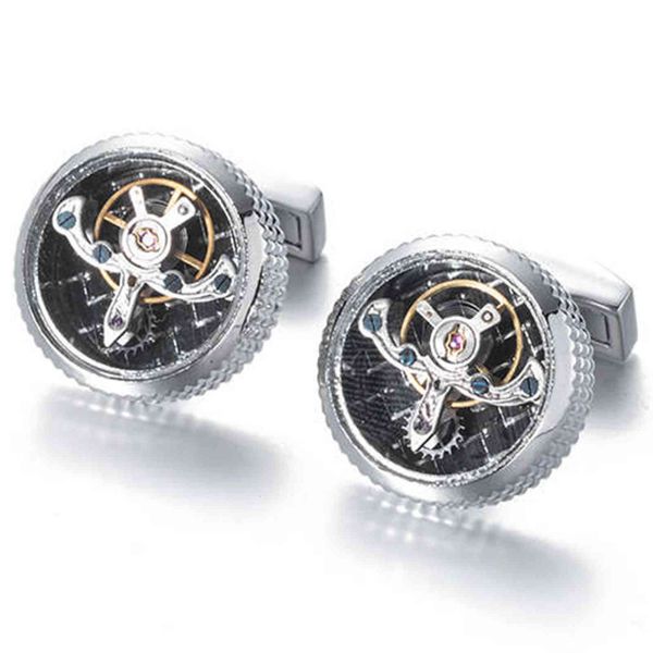 Tourbillon cufflink relógio mecânico movimento manguito vendendo manga francesa botão de unha 631