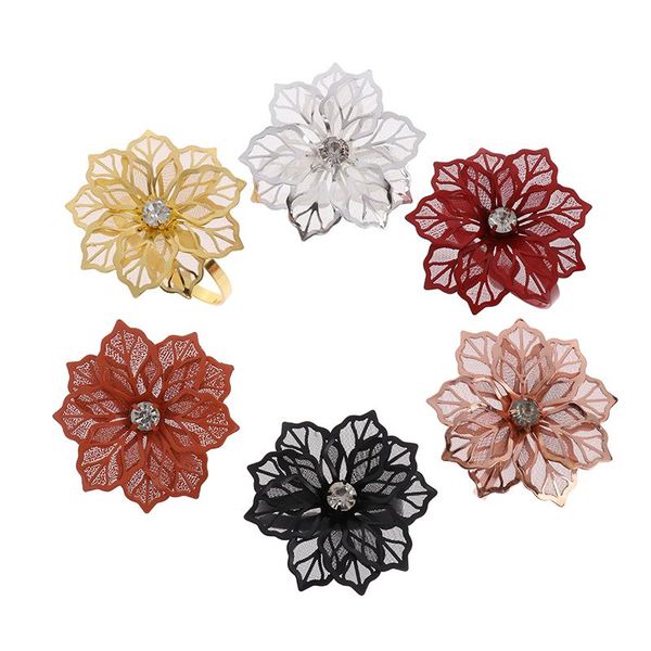 

10pcs flower design napkin rings metal gold buckle ring holder