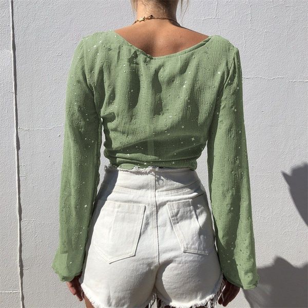 

new women boho beach summer crop long sleeve floral shirt star harajuku blouse loose elegant femininas, White