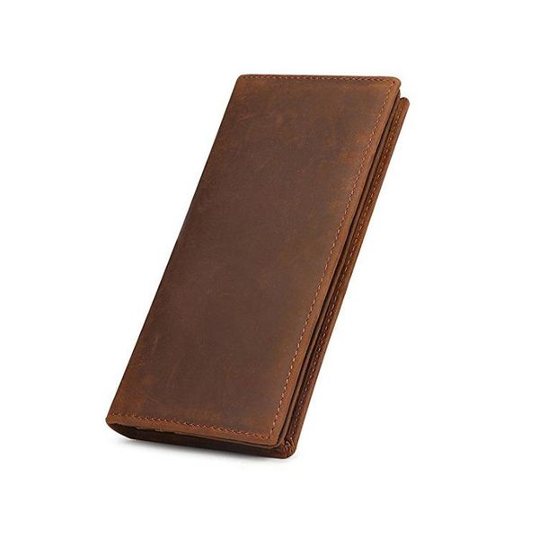 

wallets natural crazy horse leather bifold men long wallet for women, Red;black