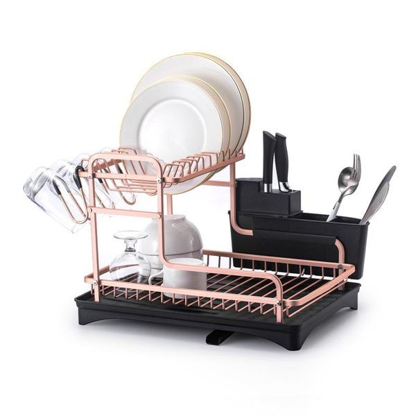 

stainless aluminum kitchen dish drying rack sink drainer stand storage shelf organizer container accessories knife holder & organization