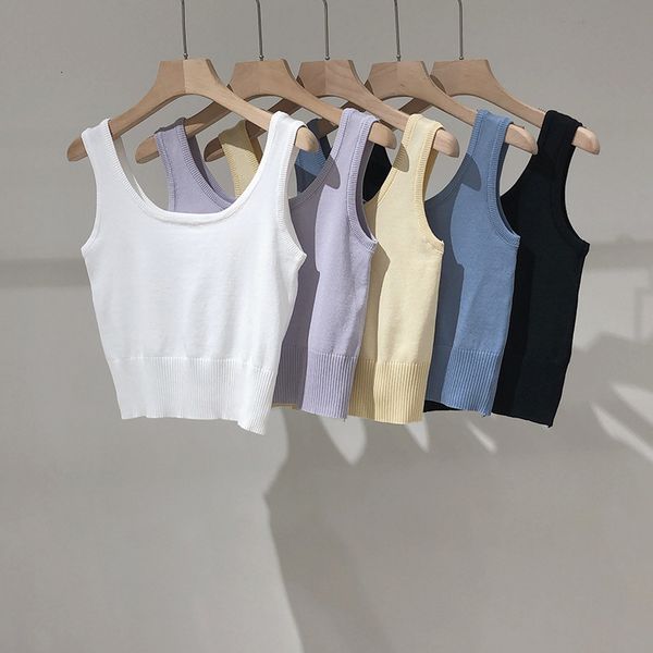 

t-shirt t-shirt large u-neck knitted sling vest for women 2021, White