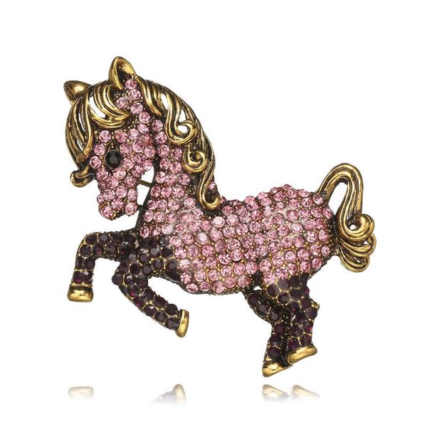 Anstecknadeln, Broschen HOSENG Vintage Running Horse Rosa Farbe Legierung Brosche Rucksack Kragen Mode Abzeichen Frau Mann Luxus Party Schmuck Pin HS_193