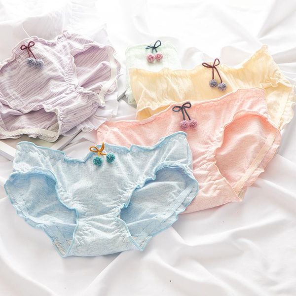 

women's panties ruffle striped women pure cotton solid ball shorts fashion black pleated ladies underwear breathable plus size lingere, Black;pink