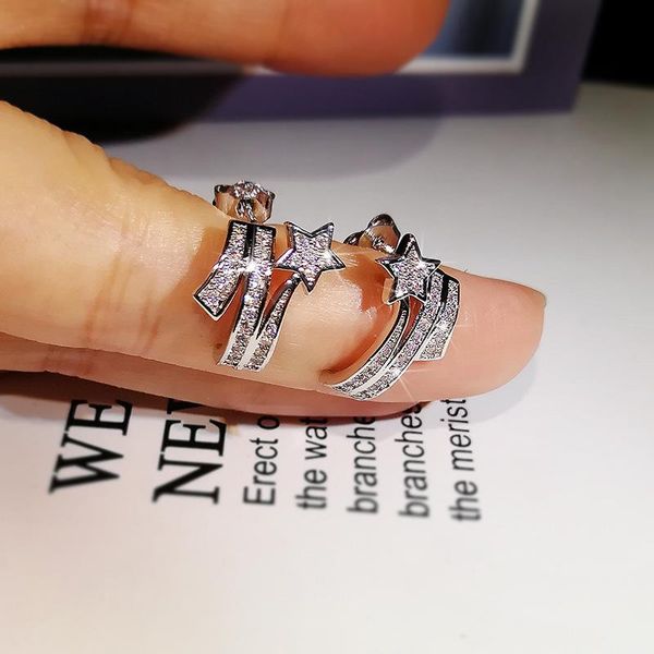

dangle & chandelier fashion temperament zircon micro-inlaid star earrings ear bone clip for women wedding party engagement jewelry gift, Silver