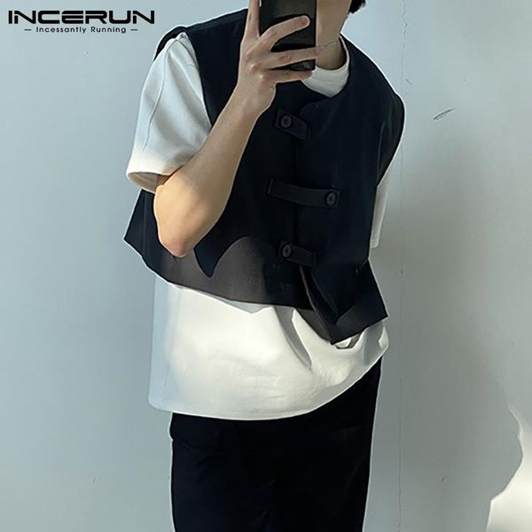 

men' tank incerun men 2021 korean style casual fashion sleeveless jackets gilet irregular button vest -5xl, White;black