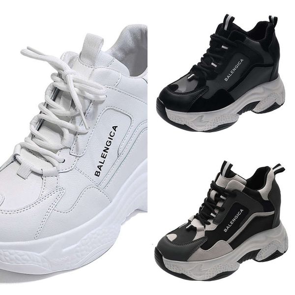 

casual shoes net red daddy shoes women's fashion 2021 spring new versatile super fire leisure sports inner height clvu, Black