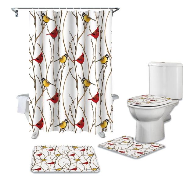 

shower curtains christmas tree branch animal bird curtain sets non-slip rugs toilet lid cover and bath mat bathroom set