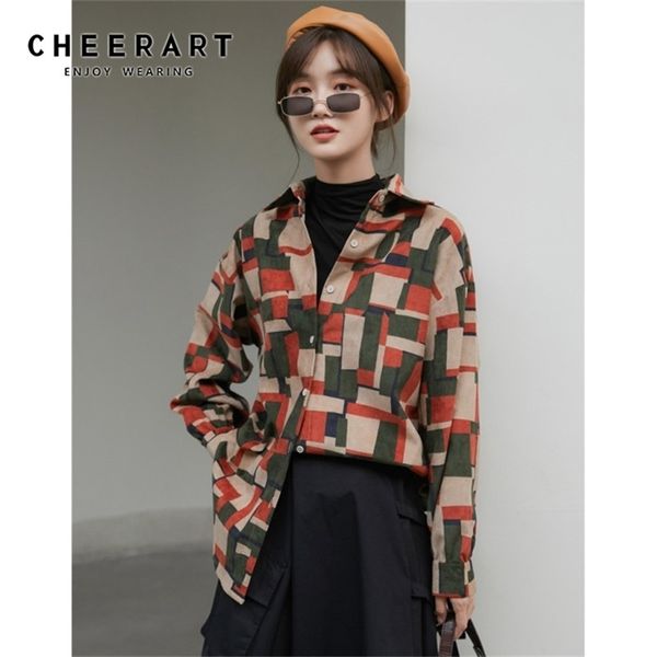 

corduroy women and bloues long sleeve color block shirt button up aesthetic autumn clothes 210427, White