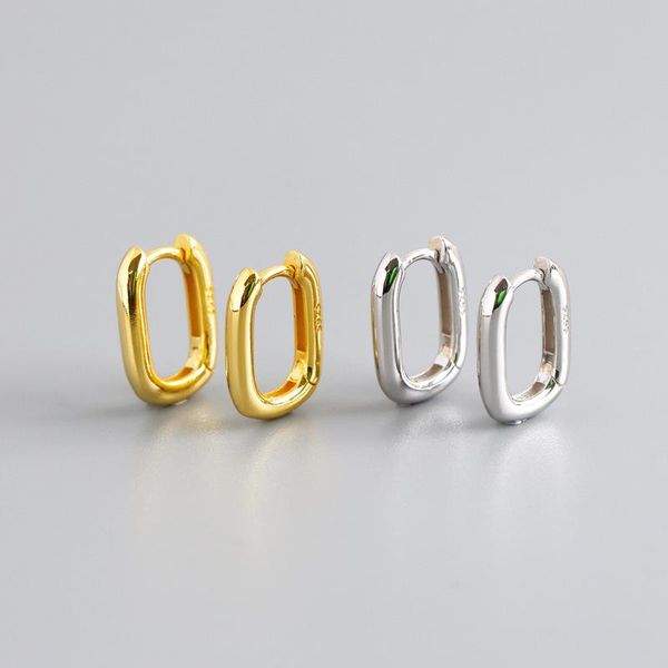 

hoop & huggie female minimalist 925 sterling silver earrings vintage geometric ellipse handmade bride accessories jewelry gifts, Golden;silver