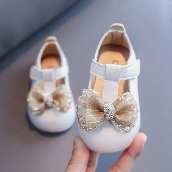 

flat shoes spring and autumn born toddler baby small leather for kids little girls soft-soled bow-knot white party single, Black;grey