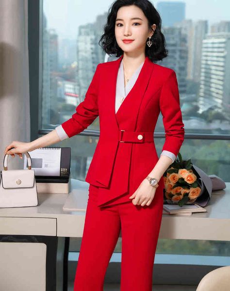 

pant red black woman formal business suits long sleeve thin blazer and pants elegant office ladies wear 2-piece joint, White