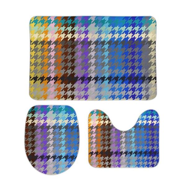 

bath mats hounds tooth pattern 3pcs bathroom set non slip pad floor carpet rug lid toilet cover mat too