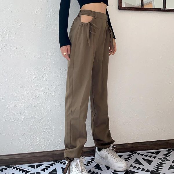 

women's pants & capris street holes cut-out tassel straight female summer casual high waist activityÂ cargo harajuku loose trousers, Black;white
