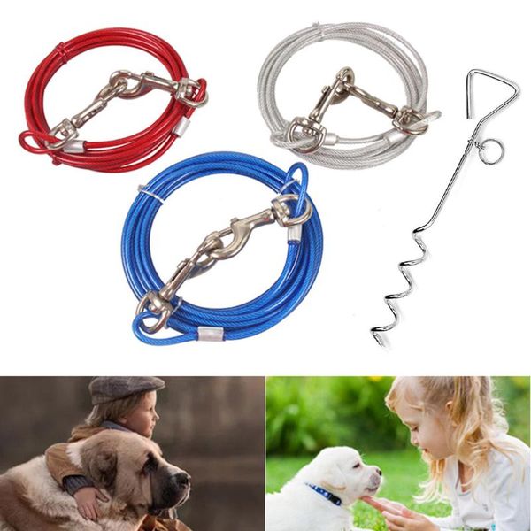 

dog collars & leashes pet tie out stake cable set leash tether spiral for yard camping outdoors rt99