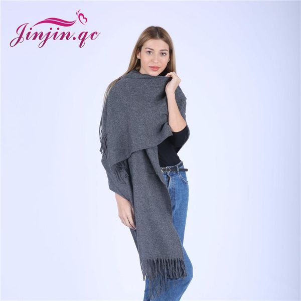 

scarves jinjin.qc 2021 fashion warm scarf winter women cashmere and shawls solid quality tassel wraps dark gray red black colors, Blue;gray
