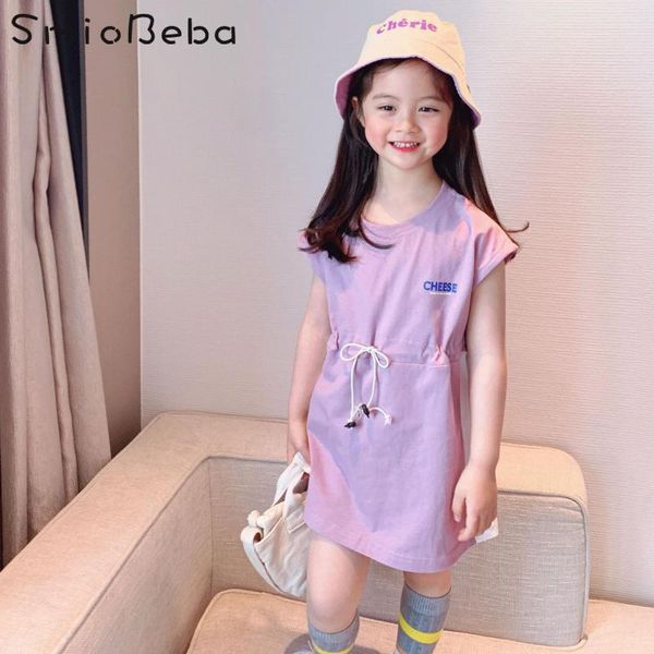 

girl's dresses baby leisure summer girls casual purple dress skirt sport style drawstring sweet brand designer clothing korean 1-6y, Red;yellow
