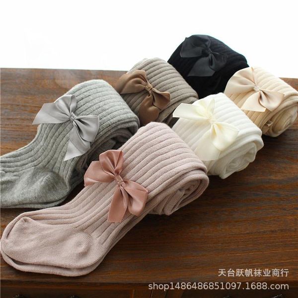 

socks children's tights spring autumn pantyhose bowknot baby big pp open crotch winter knitted girl's leggings cotton, Pink;yellow