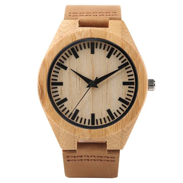 

natural bamboo wood watch men brown genuine leather wristwatch quartz wooden timepiece gifts male wristwatches, Slivery;brown