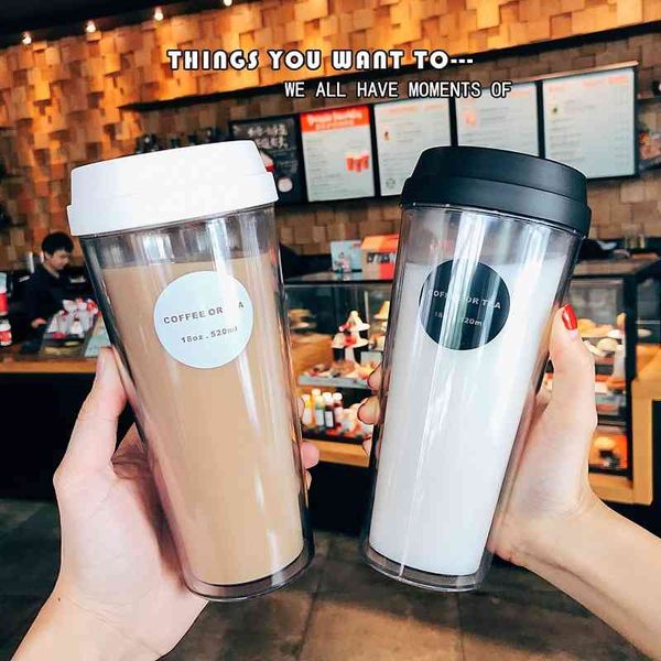 

double layer heat insulation transparent coffee milk tea handy cup
