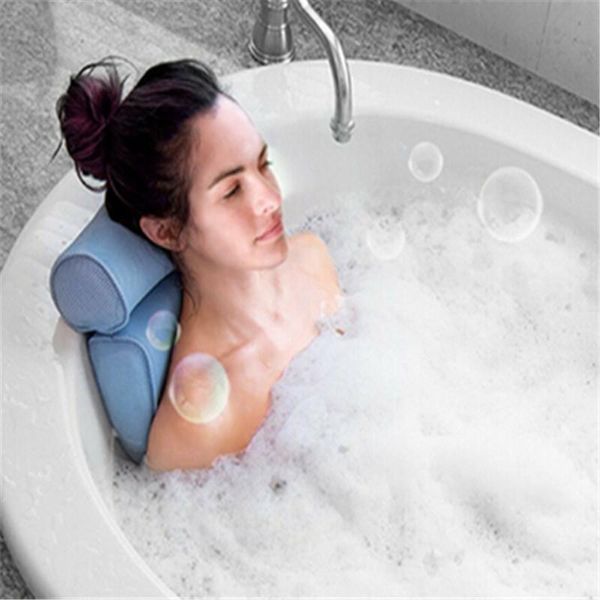 

pillow solid mesh spa bath with 4 suction cups neck back support home tub relax