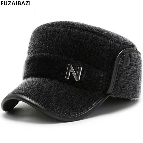 

wide brim hats fuzaibazi fashion men's middle-aged military cap winter outdoor elderly cold protection keep warm ear flat caps, Blue;gray