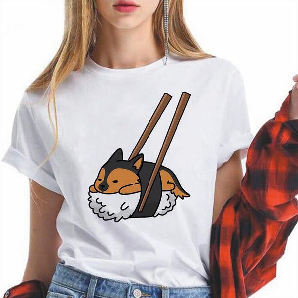 

Cute Sushi Series And Men T Shirts Women Dog Modern Tee Streetwear Summer Casual Aesthetic Kawaii Crewneck, White;black