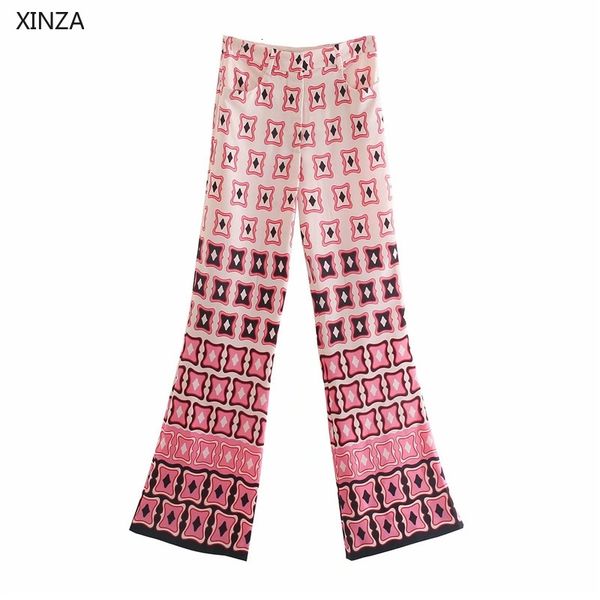 

women's pants & capris women geometric print flared high waist front pockets vintage trousers woman chic street loose summer j040, Black;white