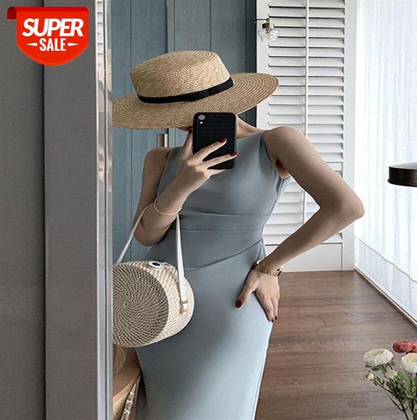 

french retro hepburn style dress one-shoulder sleeveless long skirt with waist and thin #p06b, Black;gray