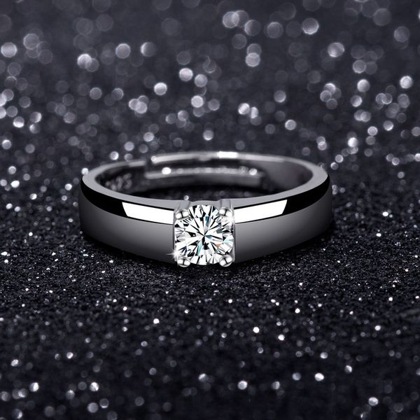 

sterling silver platinum plated classic diamond solitaire ring mens couple lovers wedding holiday gift jewelry, Golden;silver