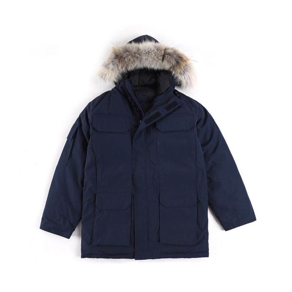 

men winter canada parka casual loose fur collar jacket solid color jackets male hooded goose coat thick warm men's parkas women's, Black