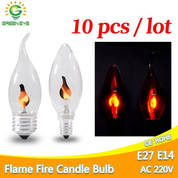 

bulbs 10pcs led bulb e14 e27 edison flicker flame candle light ac220v 240v retro fire lighting vintage decor energy saving lamp