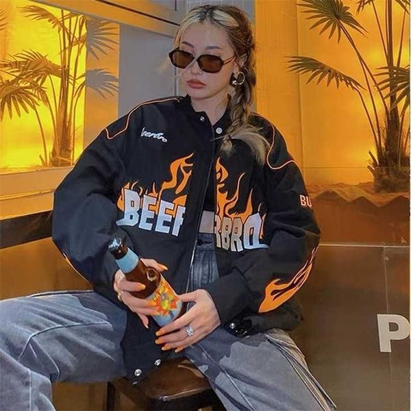 

summer oversized jackets print baseball jacket women couple bomber racer jacket varsity hiphop streetwear coat women 211109, Black;brown