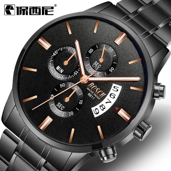 

wristwatches 2021 relogio masculino watches men fashion sport stainless steel case leather band watch quartz business wristwatch reloj hombr, Slivery;brown