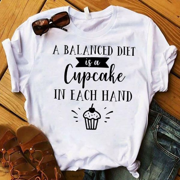 

cup cake work out print womens t shirts short sleeve loose tee female clothes graphic, White