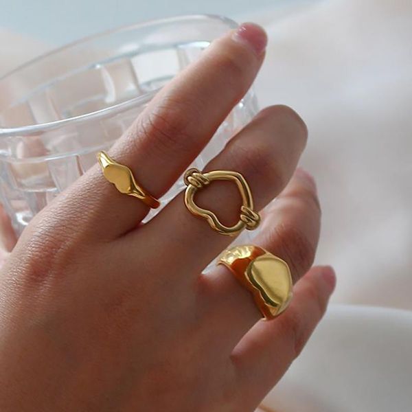

cluster rings 2021 cute lovely stainless steel gold plated twisted hollow heartÂ, Golden;silver