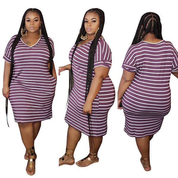 

plus size women casual leisure stripes v neck short sleeves loose t shirt knee length 1xl--5xl real sample, White;black