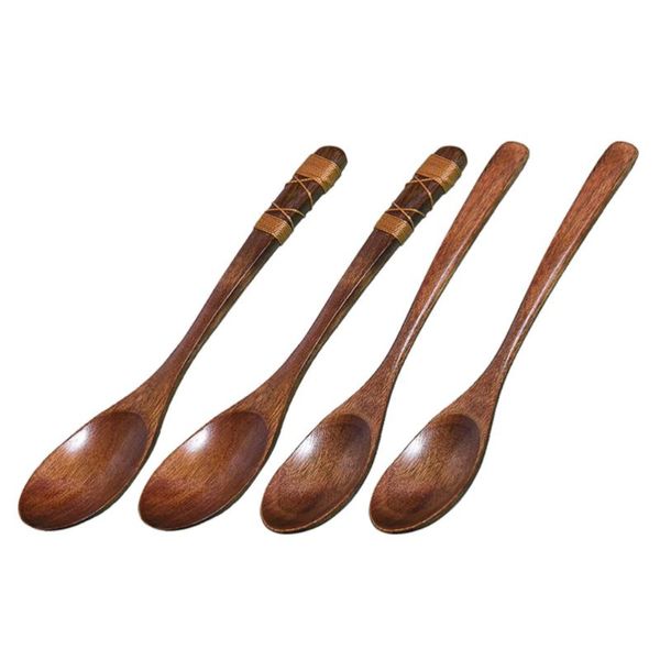 

spoons 4pcs wood with tied line on handle stirring soup spoon jam tableware (1+4)