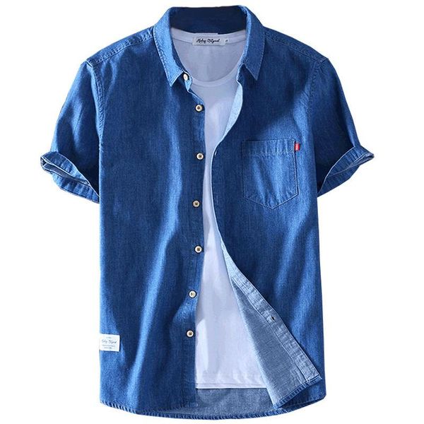 

men's casual shirts summer denim short sleeve shirt thin cotton slim elastic jeans men pockets, White;black