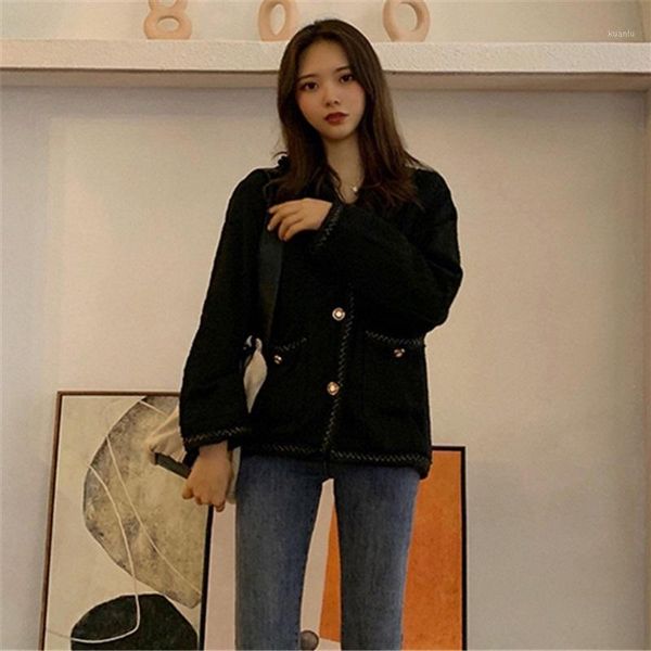 

women's jackets black tweed jacket coat women v-neck vintage autumn winter wool outwear plus size 4xl single breasted coats pockets ele, Black;brown