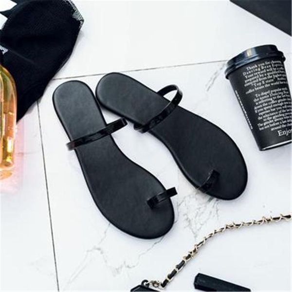 

slippers fashion summer women's shoes simple flat-bottomed word students flat with non-slip soft bottom holiday beach women, Black