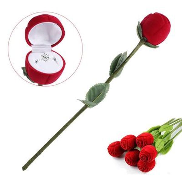 

romantic red rose engagement wedding ring box, Black;white