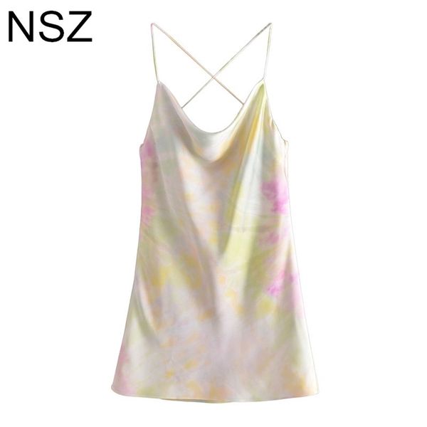 

nsz women tie dye satin summer cami dress backless open back sleeveless party night club spaghetti strap dress sundress 210719, White;black