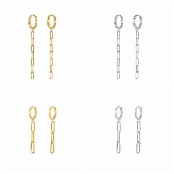 

hoop & huggie canner 925 sterling silver earrings for women paperclip chain tassel 2021 trend dangle fine jewelry 2pcs, Golden;silver