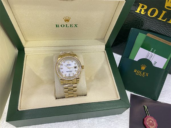 

with original box luxury fashion watches 18k yellow gold diamond dial & bezel 18038 automatic mens men's watch 20226, Slivery;brown