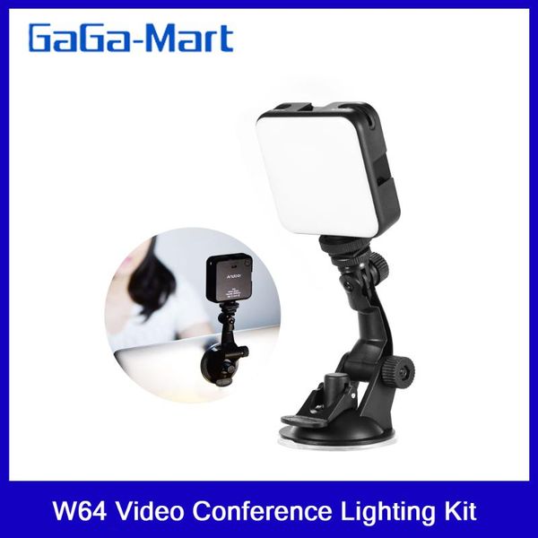 

andoer w64 video conference lighting kit with 6w mini bi-color vlog led light 2500k-6500k suction cup mount for lapflash heads