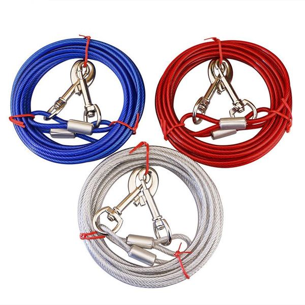 

dog collars & leashes double-end dogs leash cable dual heads metal hooks lead 5mm*3m lengthen steel wire rope chain szelki dla psa
